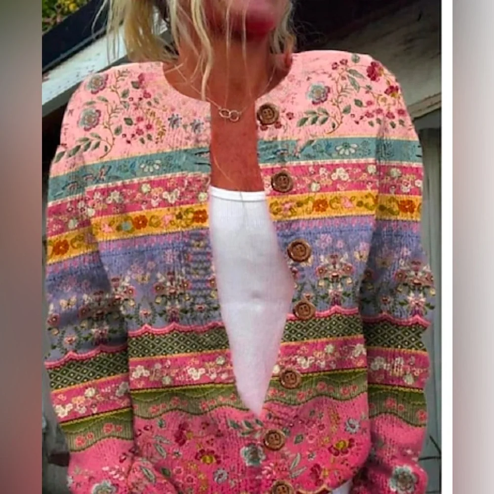 Colorful Floral Button Sweater - Picture 1 of 1
